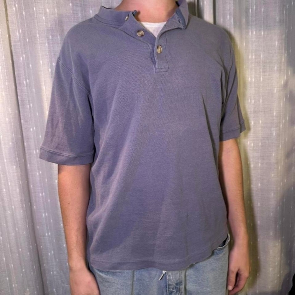 Prides Landing Mens Large Purple Waffle Knit Cotton Short Sleeve Polo Shirt L